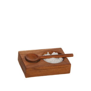 Salt/Pepparskål teak med sked 7x10 cm